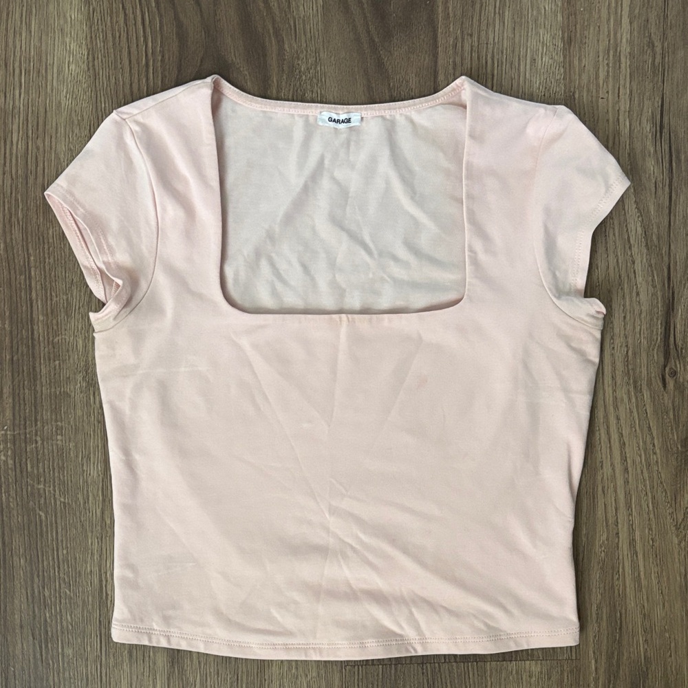 Garage Light Pink Square Neck Crop Top